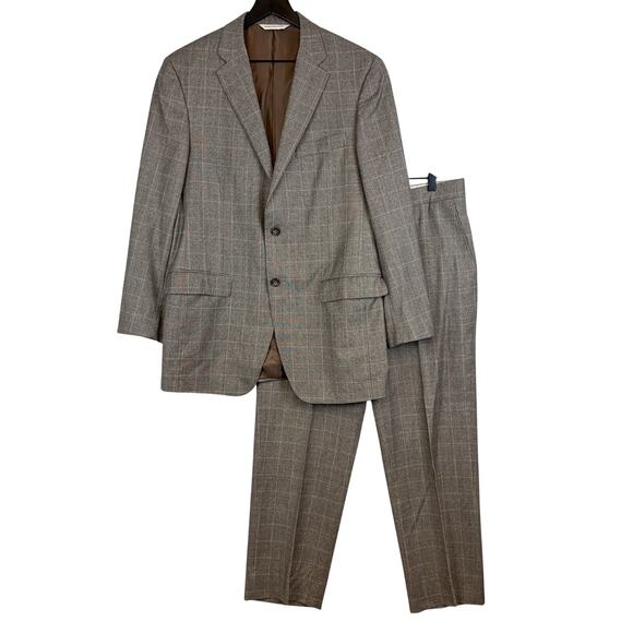 Samuelson Gable Super 150s Wool Beige Windowpane Suit Set Blazer - 40R 34x29